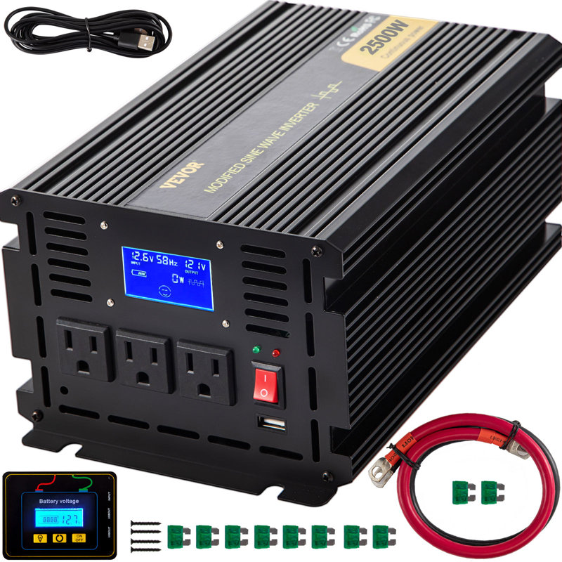 Onduleur de puissance, onduleur sinusoïdal modifié de 2 500 W, courant continu de 12 V à CA