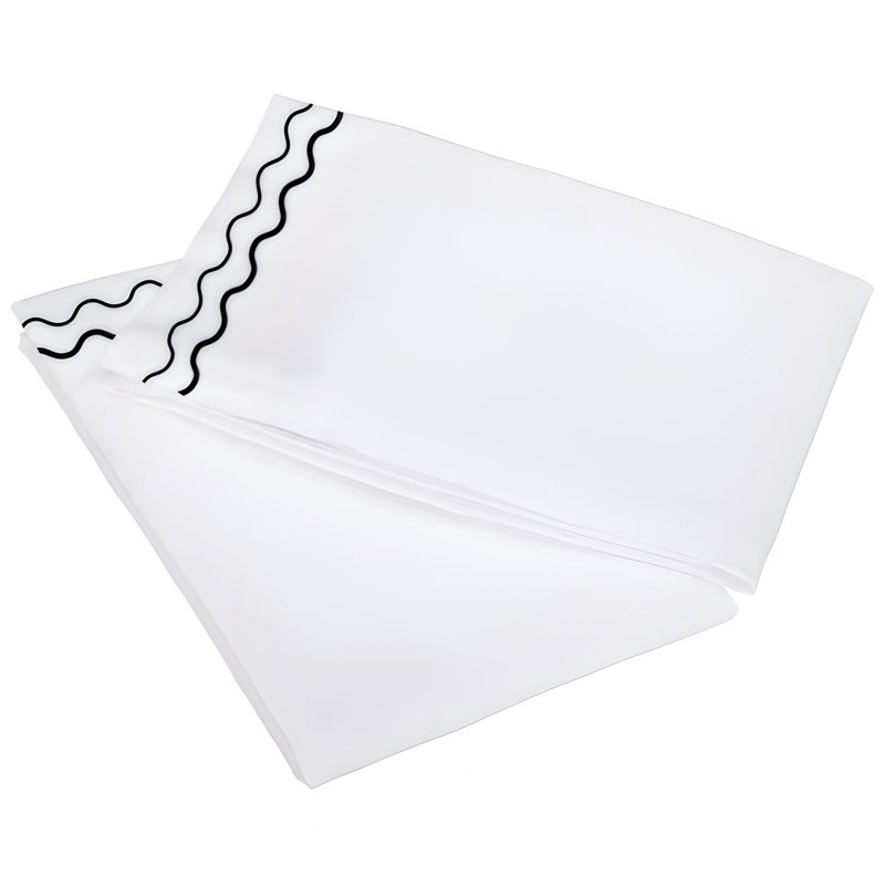 400TC Double Wavy Embroidered Cotton Pillowcases (Set Of 2), 20"H x 36"W, White/Black