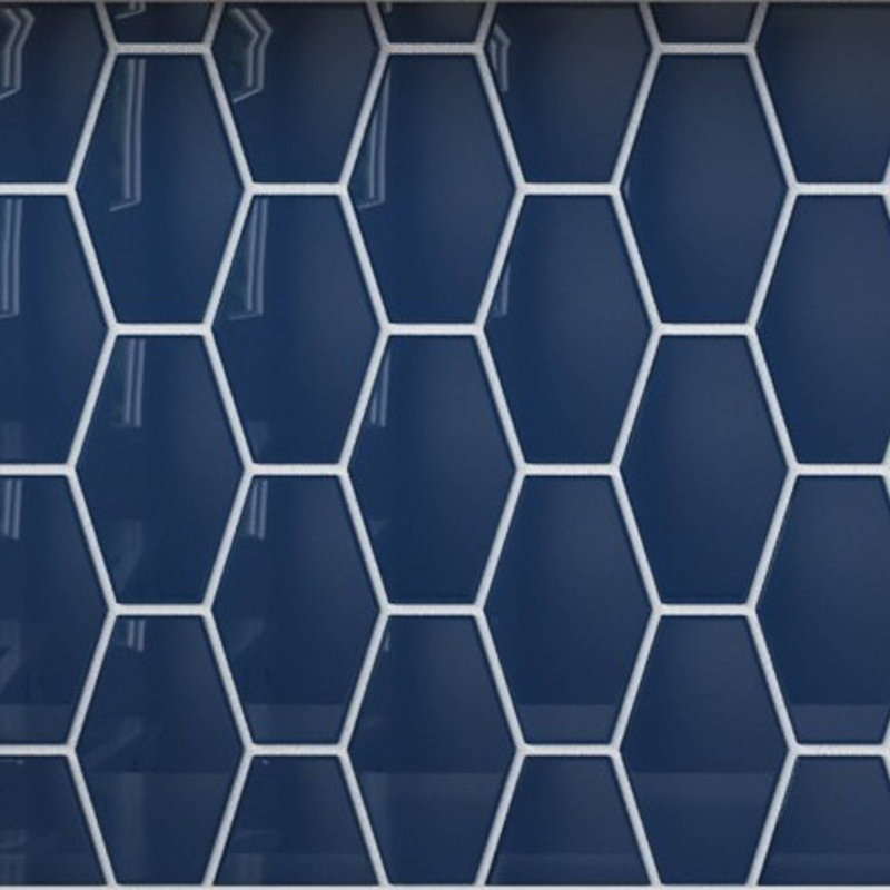 Long Hex 10.60in.x11 in. Glass Mosaic Tile, Deep Blue Gloss