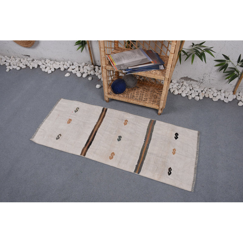 Tapis de 1,6 pi x 4 pi, tapis turcs, tapis rétro, tapis neutres, tapis en laine, tapis blancs Oushak