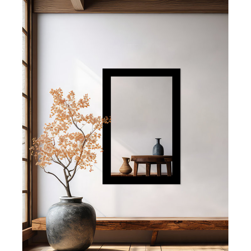 Maci Eileen Engineered Wood Flat Wall Mirror, Gloss Black, 33" x 52"