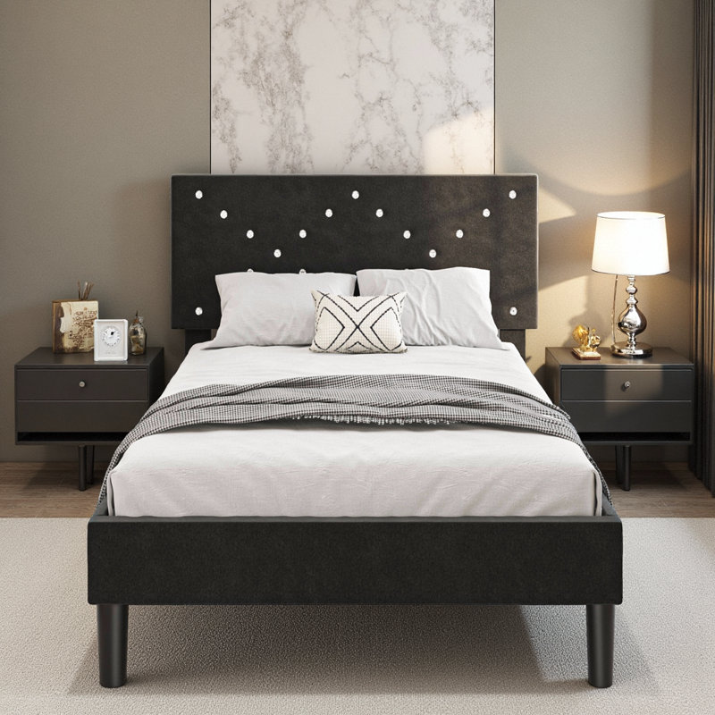 Lit plateforme tapissier Fashion avec barres EVA Mute, Lit simple