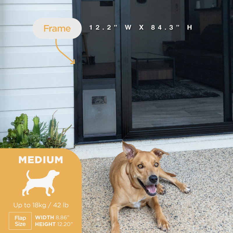 Medium Black Aluminum Sliding Door Pet Insert for Dogs and Cats