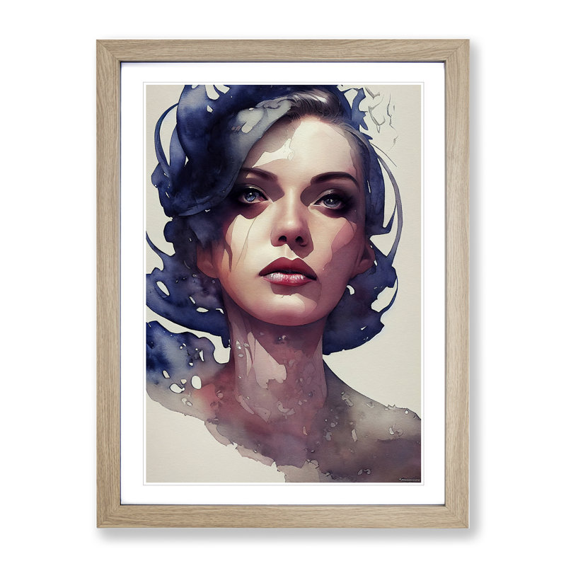 Woman - Single Picture Frame Painting, 34cm H x 25cm W x 2cm D, Oak
