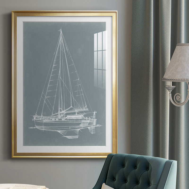 " Yacht Sketches I ", Gold, 42.5" H x 30.5" W x 1" D
