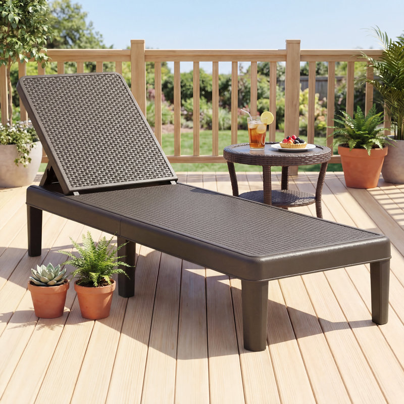 Chaise longue d'extérieur inclinable à 3 positions avec rotin imperméable, 1, Brun