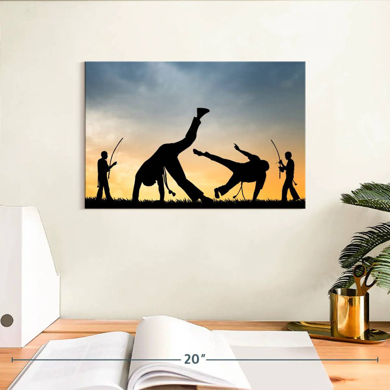 Silhouette de capoeira au coucher du soleil, H 8 po x l 12 po