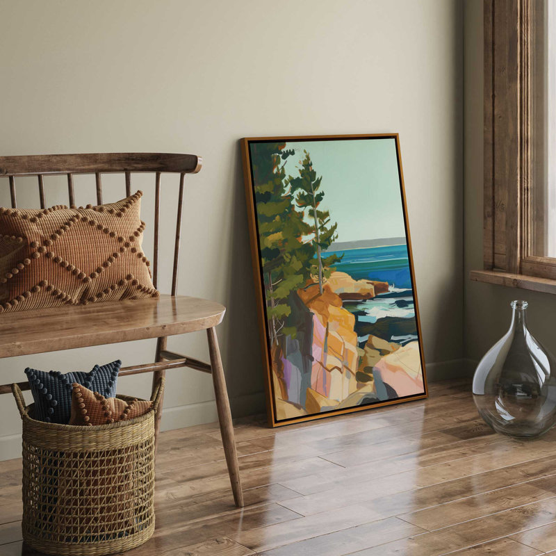 " Seacliff Whispers V1 " by Azure Artisanal Studio, Polished Gold Floater Framed, 14" H x 10" W x 1.75" D