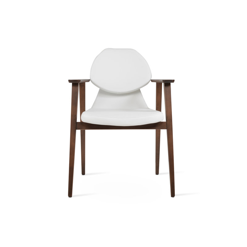 Gakko Upholstered Side Chair, Walnut, Black Faux Leather