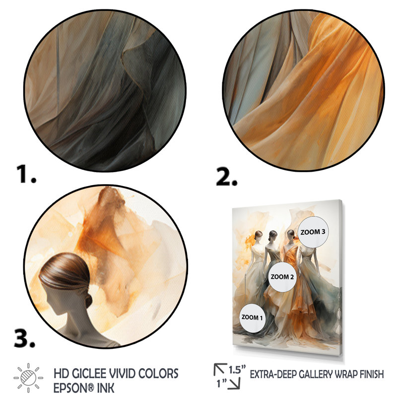 Peach Dance Quiet Ensemble II - Portrait, art mural sur toile, H 40 po x l 30 po x P 1,5 po, Cadre flottant noir