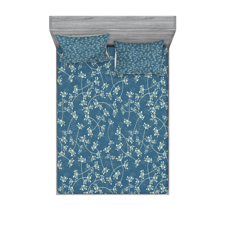 Microfiber Floral Sheet Set, Queen Sheet Set with Fitted Sheet