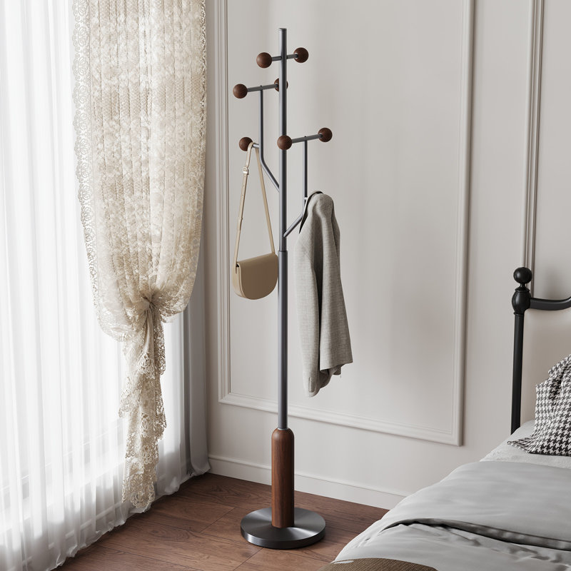 8-Hook Freestanding Coat Rack With Stainless Steel Marble Base, Brown