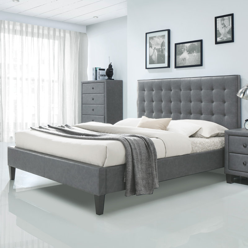 Pinder Vegan Leather Platform Bed, Queen