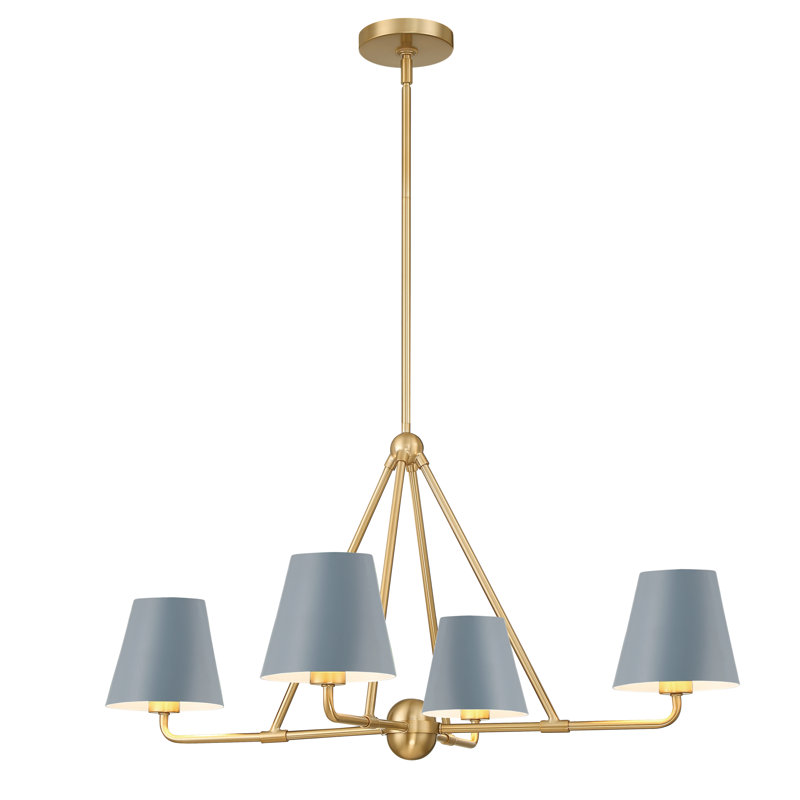 Lustre classique à 4 lumières avec abat-jour Kinston, Or, Blue