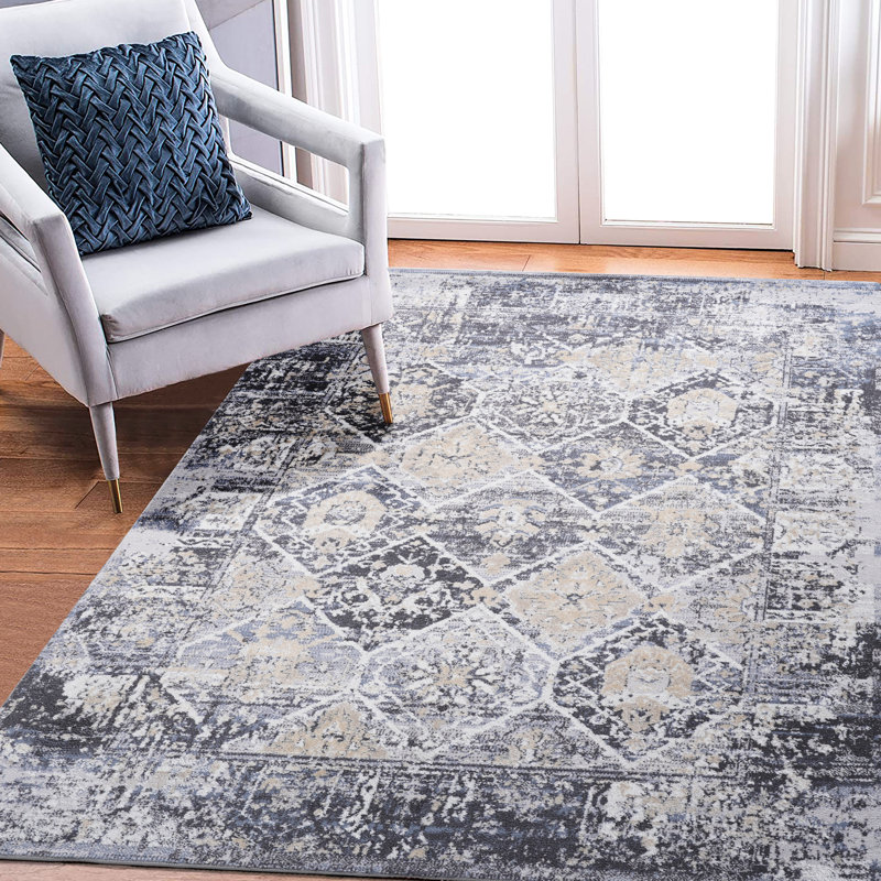Non-Shedding Grey/Blue Area Rug - Stain , For Living Room, Nursery, Study Ideal High-Traffic Areas, Non-Shedding,