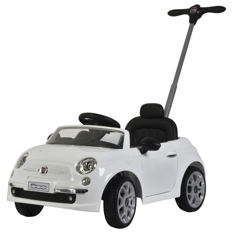 White Fiat 500 Push Car with Adjustable Handle and Music