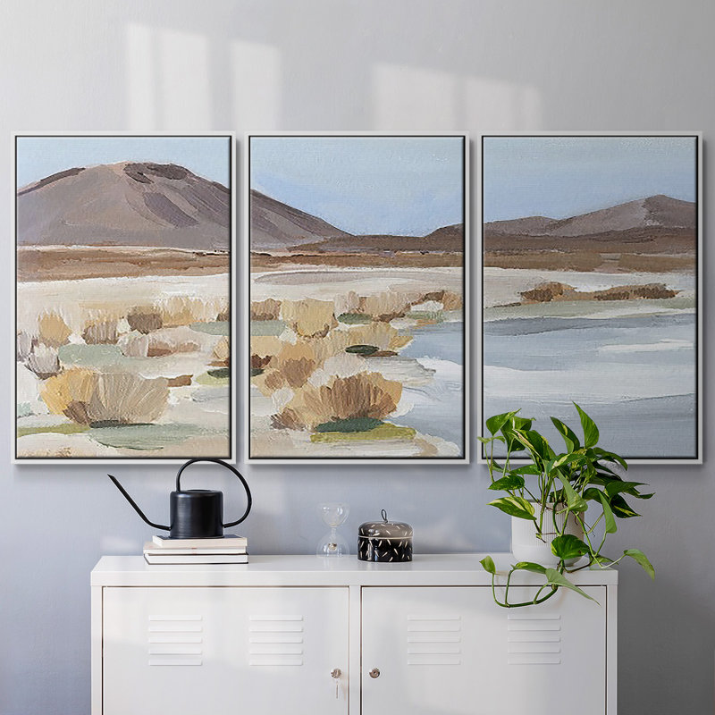 «Desert Oasis Study II», reproduction sur toile 3 pièces, Cadre blanc, H 40 po x l 78 po