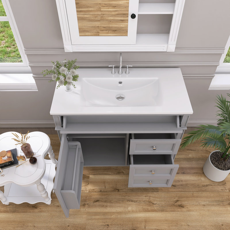 Meuble-lavabo simple 36 po avec plateau Selinay, Gris