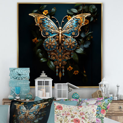 Ambre futuriste et papillon bleu sarcelle