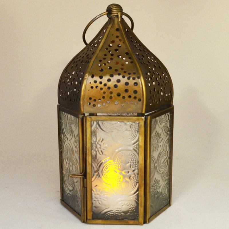 Pair of Moroccan Style Metal/Glass Lanterns