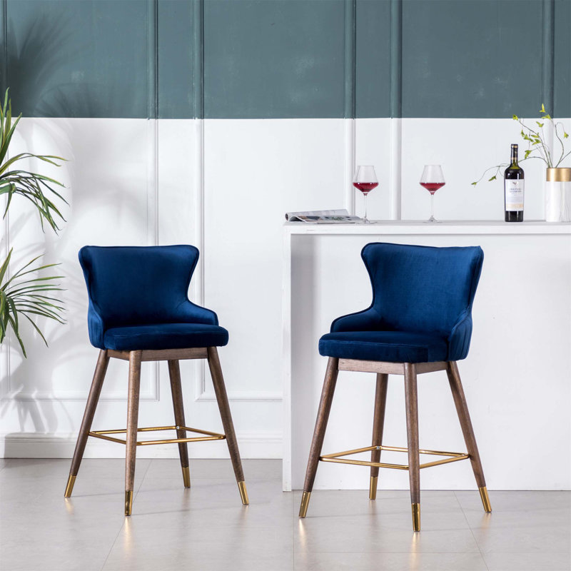 Ensemble de 2 tabourets à oreilles à hauteur de comptoir rembourrés en tissu Leland, style Mid-Century avec confort et style