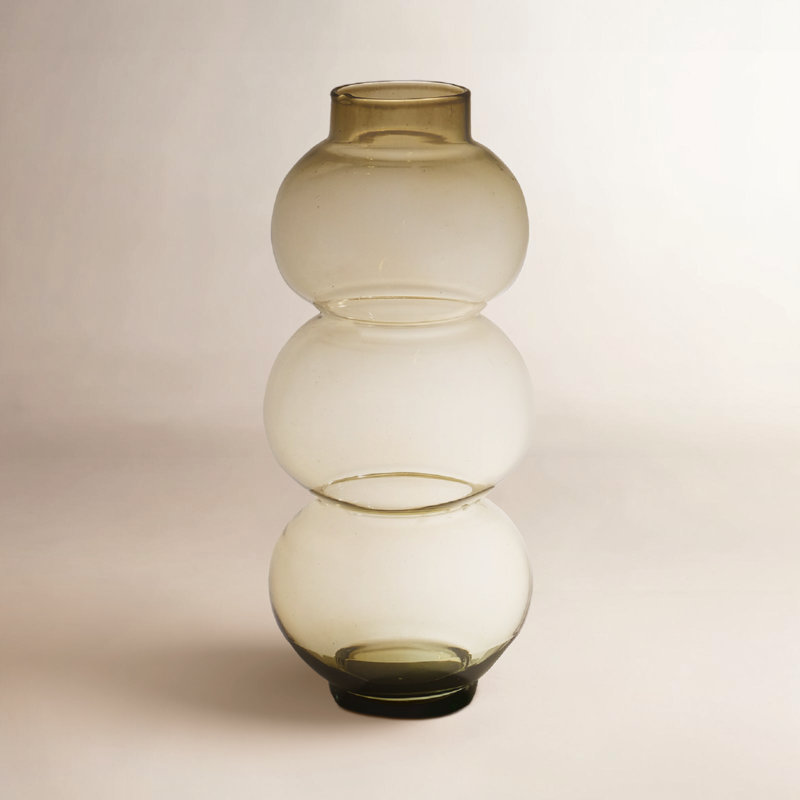 Vase rond en verre recyclé soufflé à la bouche, Brun