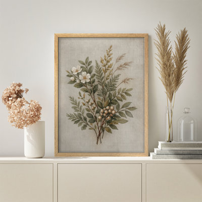 Vintage Botanical Wildflower Bouquet Framed Wall Art Prints - Rustic Floral Arrangement for Living Room Bedroom