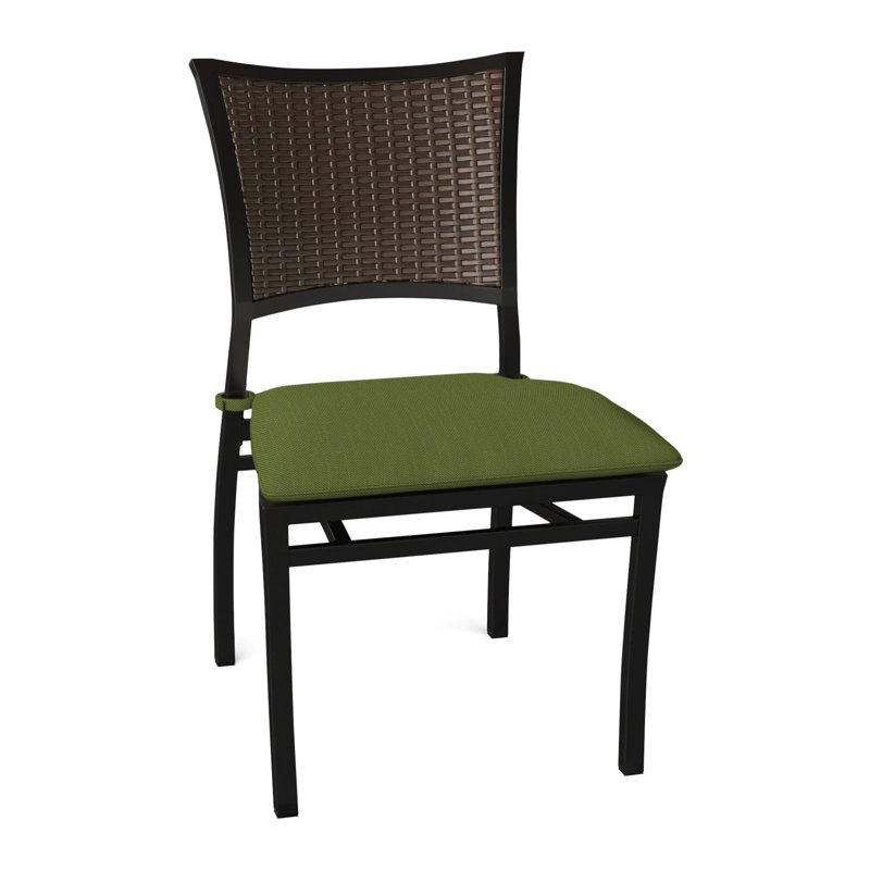Aire Patio Dining Side Chair with Cushions, Welt, Linen Forest