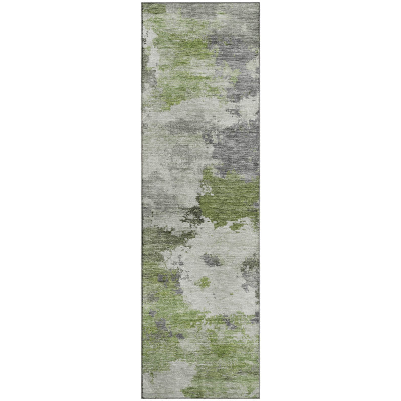 Premium Machine Washable Mayfield AMF2144 abstract Rug, 2'3" x 7'6" Runner, Olive
