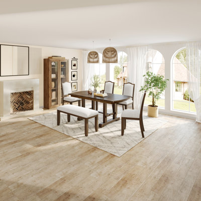 Mack 6-Piece Extendable Dining Set with Upholstered Chairs & Bench by Lark Manor