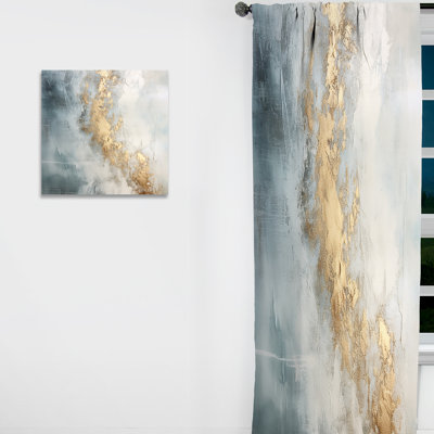 Damaa Beige Blue Gold Ocean Storm V - Abstract Shapes Curtain - Velvet Room Darkening - 1 panel