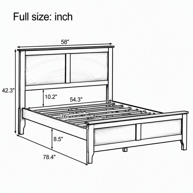 Modern Solid Wood Full-Size Platform Bed With Slatted Headboard, Sturdy Wooden Slats & Durable Pine Construction, Full