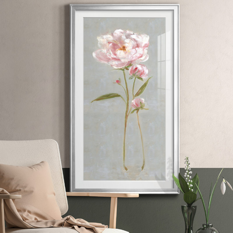 Pivoine magique II - Cadre photo, reproduction d'art sur papier, Feuille argentée, H 22,5 po x l 42,5 po x P 1,5 po