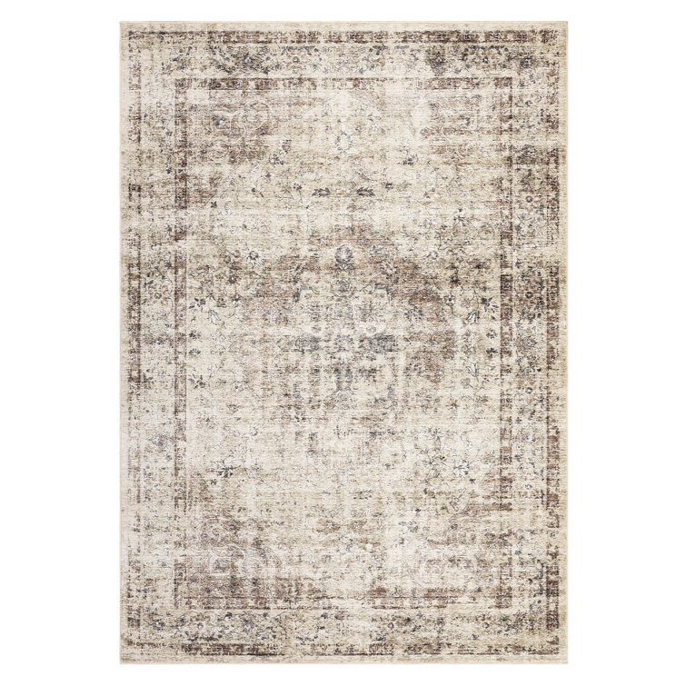 Machine Washable Rug with Rubber Backing for Living Room Oriental Non-Slip Area Rug Easy-Cleaning Vintage Floor Carpet for Bedroom Dining Room Office Playroom Nursery
