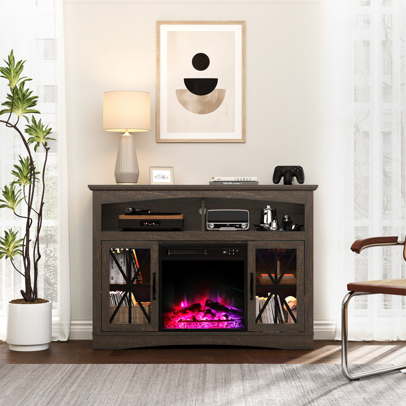 Tv Stand With 18'' Fireplace Insert And Led Lights, Brown