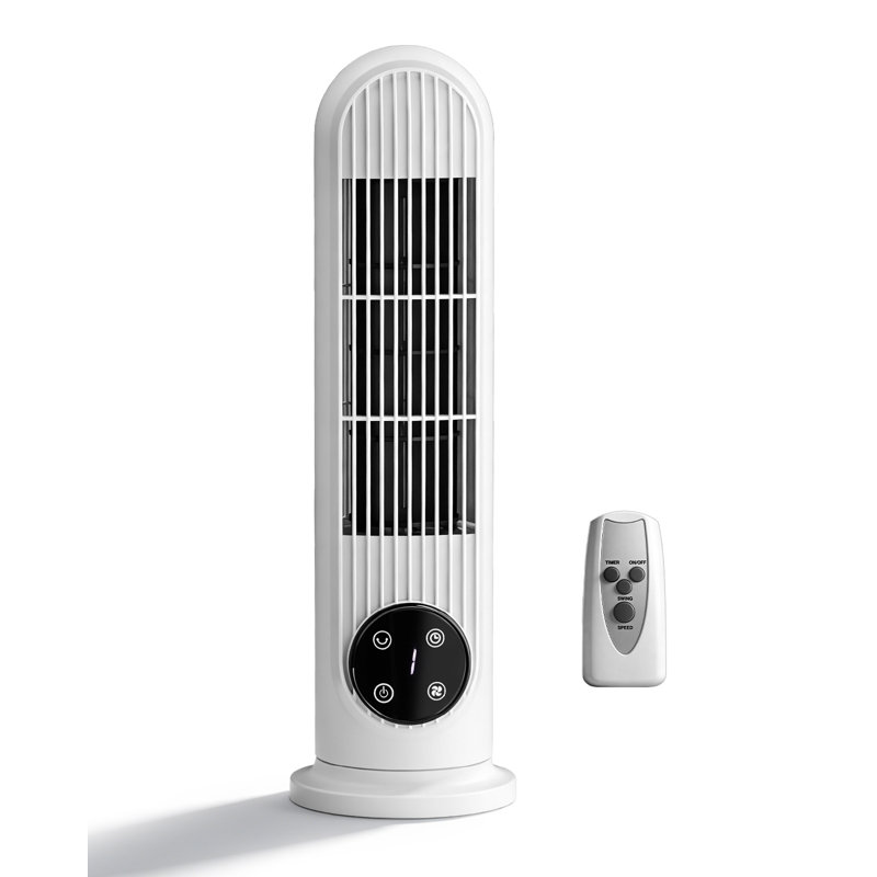Ventilateur tour miniature de 40 cm (16 pouces), blanc, double fonction (sur pied et mural), oscillant, avec commandes tactiles et télécommande, 3 vitesses, minuterie 9 heures, moteur en cuivre, 110 V, 25 W, idéal pour la chambre à coucher.
