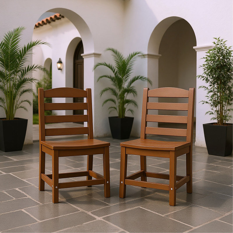 Chaises d'extérieur sans accoudoirs - Ensemble de 2 matériaux en PEHD, Brun