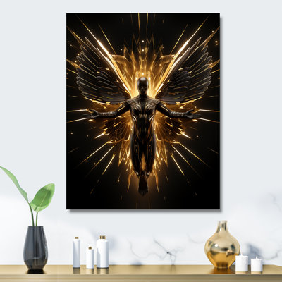 Yellow Dark Fantasy Angel Warrior - Fantasy Metal Wall Art