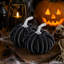 Ensemble de 2 décorations citrouilles en tissu rayé noir, 18 x 18 x 18 cm, pour la décoration de table d'Halloween.