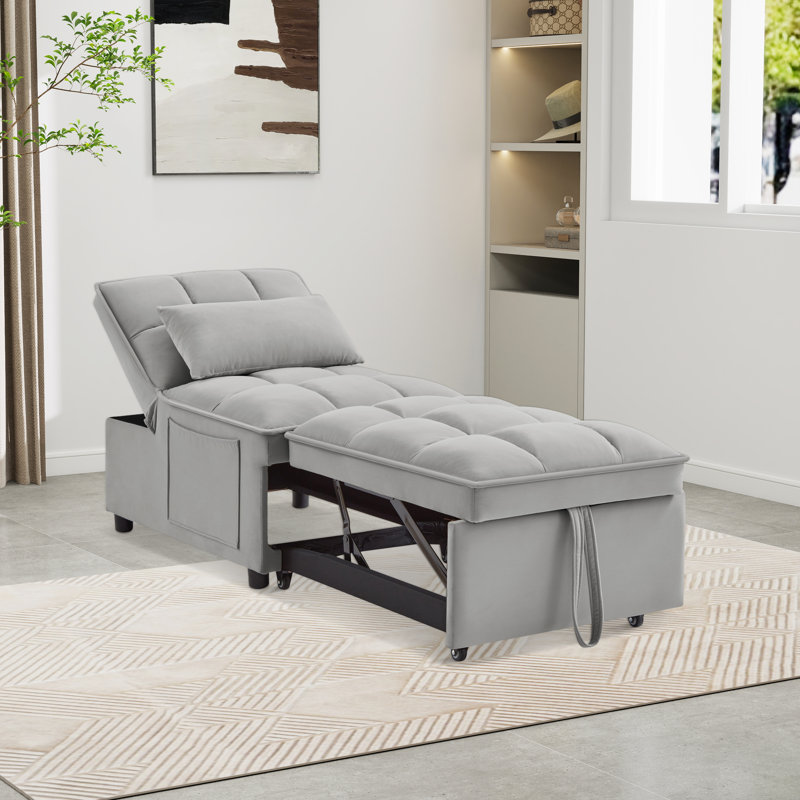 Canapé-lit simple multifonctionnel 4 en 1 avec poches de rangement, méridienne convertible, Velours gris velours