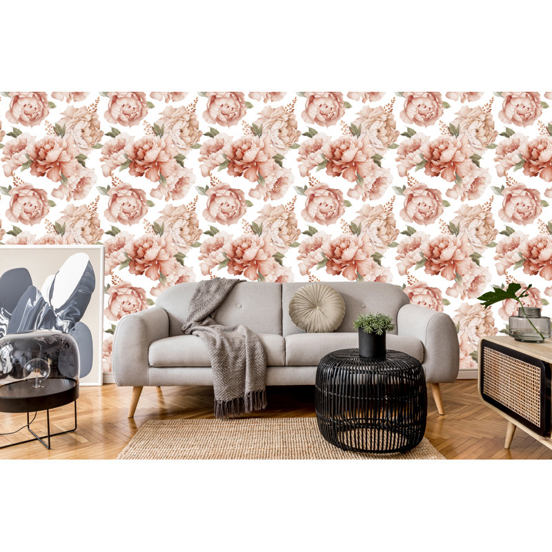 Anchise Peach Peonies Removable Wallpaper, 24" W x 10" L