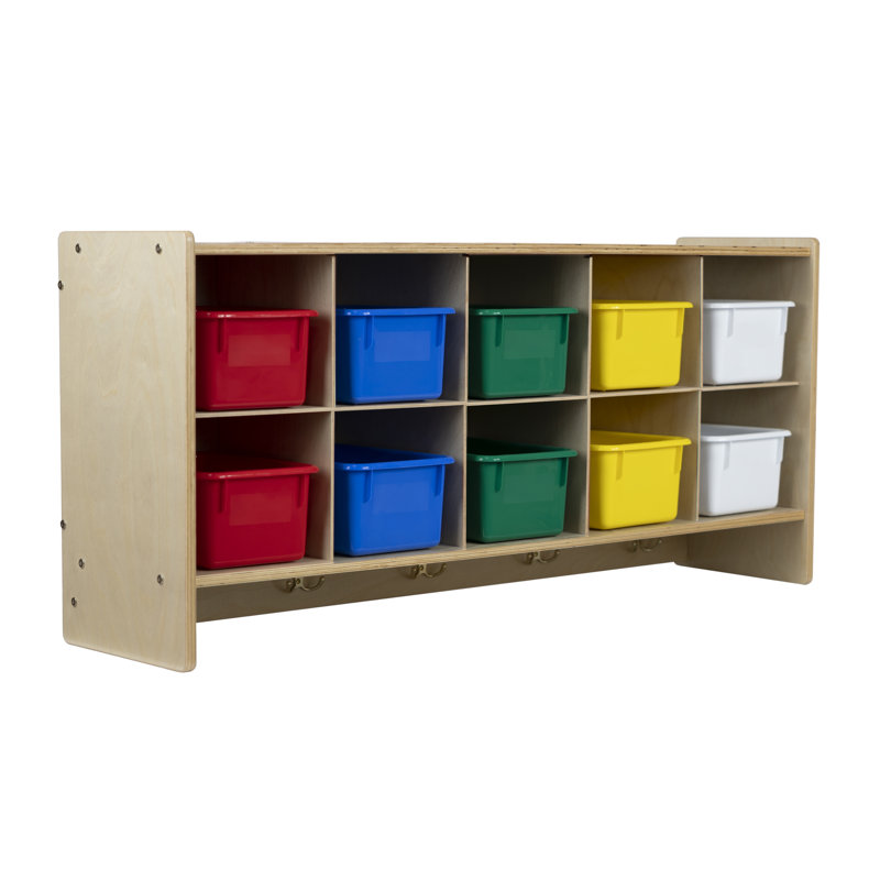 Birch Wood Wall Mount Cubby Storage with Colorful Bins