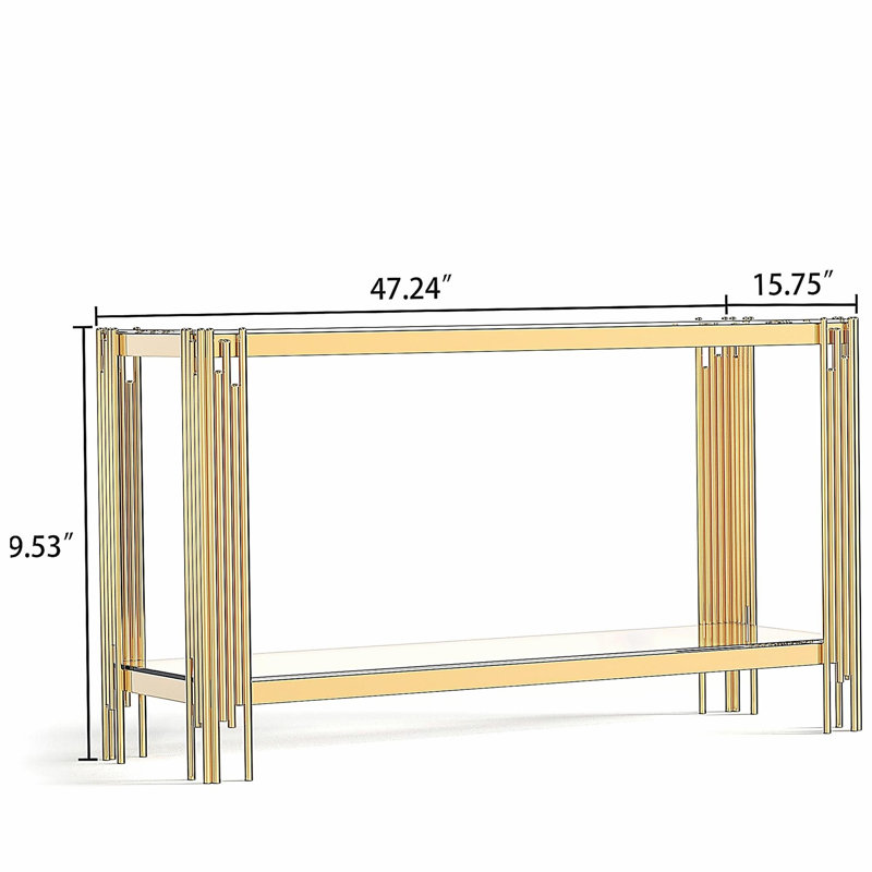 Comptoir en verre trempé à double couche et structure en acier inoxydable poli miroir, Clair