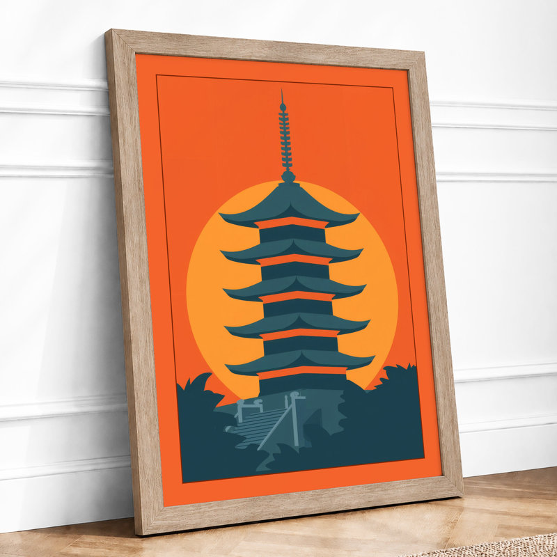 Pagoda at Sunrise Japandi - Framed Print, A1 - 84.1 x 59.4 cm, Oak