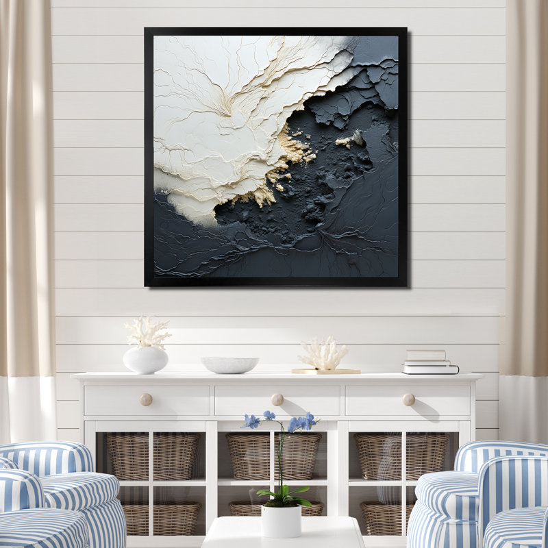 Minimalisme, peinture vague III - art mural côtier, Cadre photo unique, H 36 po x l 36 po, Noir