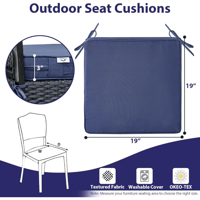 Outdoor Chair Cushions Set Of 4, Waterproof Outdoor Seat Cushions For Patio Furniture, Patio Chair Cushion With Handle And Ties, Square Out Door Chair Pads