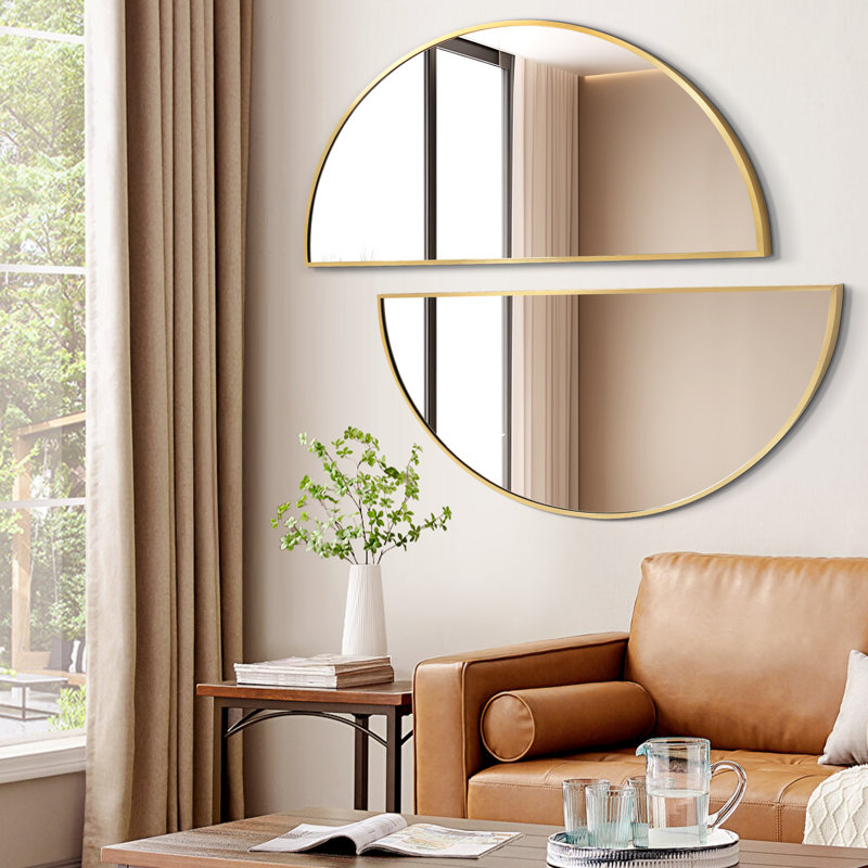 Miroir mural arqué en aluminium avec verre trempé pour salle de bain, salon, entrée, H 20 po x l 40 po, Or brossé