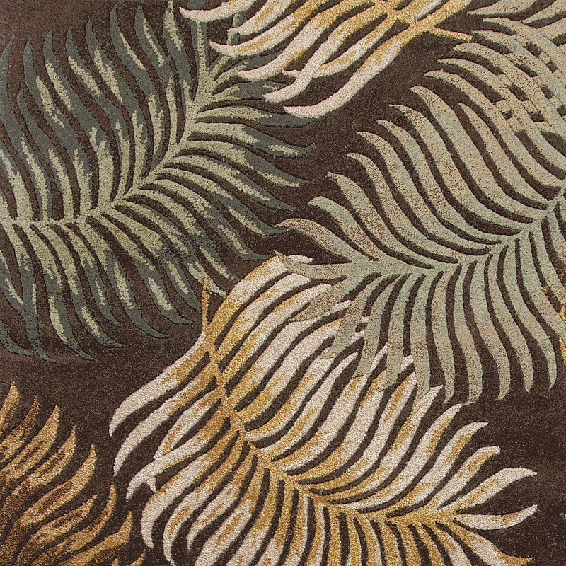 Espresso Fern Hand-Tufted Round Wool Rug, 7'6"
