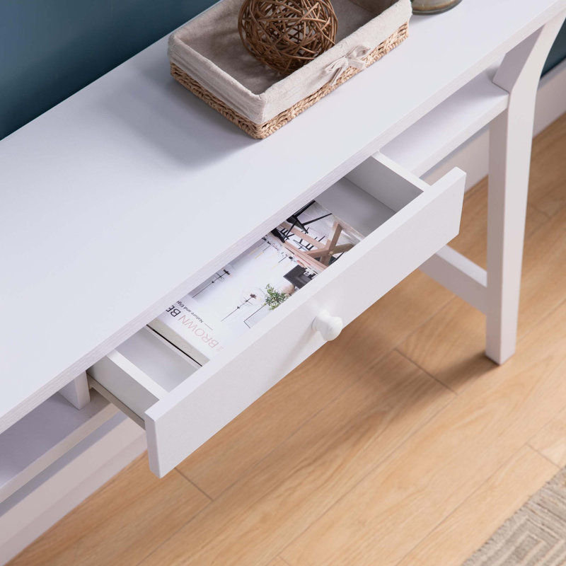 Console Table with One Drawer and Two Open Shelves, White