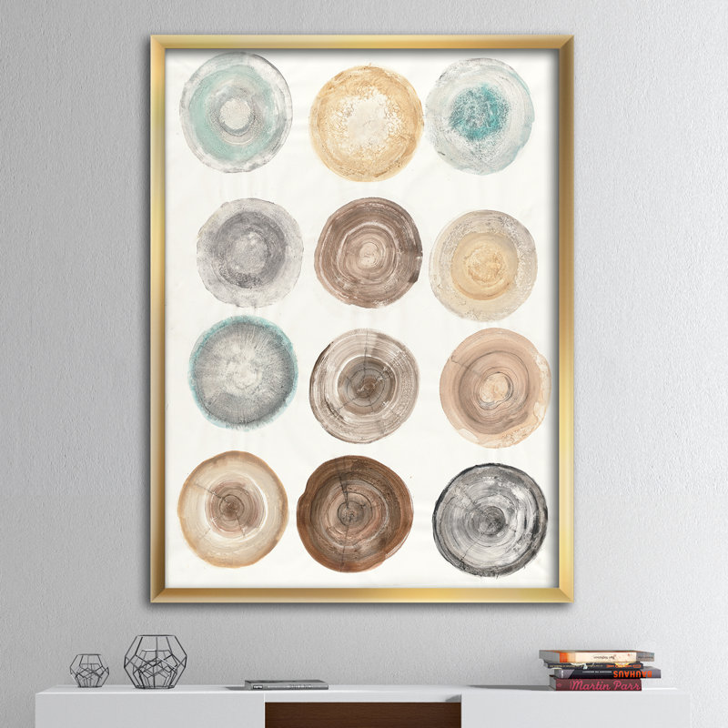 « geometric crème circles »-cadre photo imprimé sur toile, H 40 po x l 30 po x P 1,5 po, Cadre doré